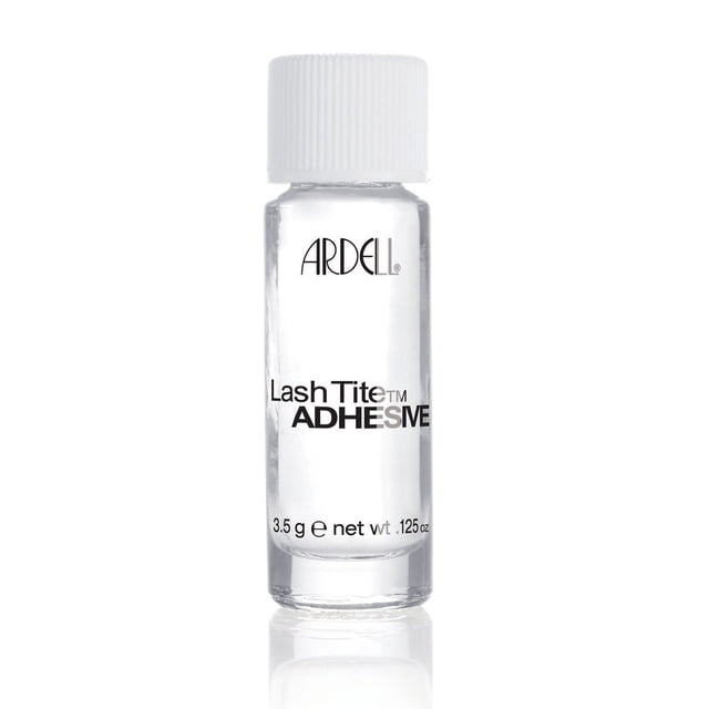 ARDELL LashTite Lash Adhesive For Individual Lashes in a clear formula, shown in a 0.125 oz (3.5 g) transparent bottle with a white screw cap. Designed for temporary use on strip lashes, this latex-based adhesive is easy to remove.