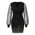 thumbnail image 5 of zanvin Robe Patineuse Mini Femme à Manches Longues Imprimée Patchwork Ajustée à Col en V Fête Boîte de Nuit Dames en Maille Brillante Robe Mini, 5 of 5