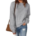 thumbnail image 2 of Pisexur Chandail à Col Rond Surdimensionné pour Femme, Uni, Manches Chauve-Souris Bouffantes à Revers, Chandail Tricoté, Haut à Manches Longues, Chandail Ample d'Automne, Chandail, Jumper, Hauts, 2 of 6
