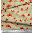 thumbnail image 3 of Soimoi Beige Modal Satin Fabric Text & Poppy Floral Print Fabric by the Yard 42 Inch Wide, 3 of 3