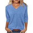 thumbnail image 1 of Amzcrzy Hauts pour Femmes Mode Manches 3/4 Hauts d'Été pour Femmes Couleur Unie Col Rond Hauts de Sortie Décontractés Confortables Hauts de Printemps T-Shirts, 1 of 8