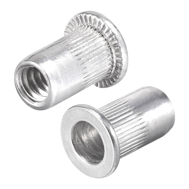 Unique Bargains #6-32 Rivet Nuts Aluminium Alloy Knurled Flat Head Threaded Insert Nut Silver 100 pcs