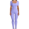 thumbnail image 2 of LOVZFMLL Women's Threaded Low Neck Short Sleeve Hip-lifting Slim Jumpsuit Purple XXL, 2 of 6