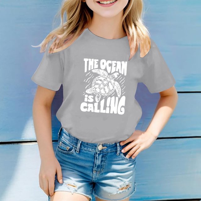 Hauts Filles Décontractés Enfants Motif Lettres Multicolores Manches Courtes Col Rond T-Shirts et Chemises