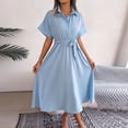 thumbnail image 1 of Mefallenssiah Robe Chemise Décontractée pour Femme à Col en V, Couleur Unie, Ample, à Nouer, 1 of 9