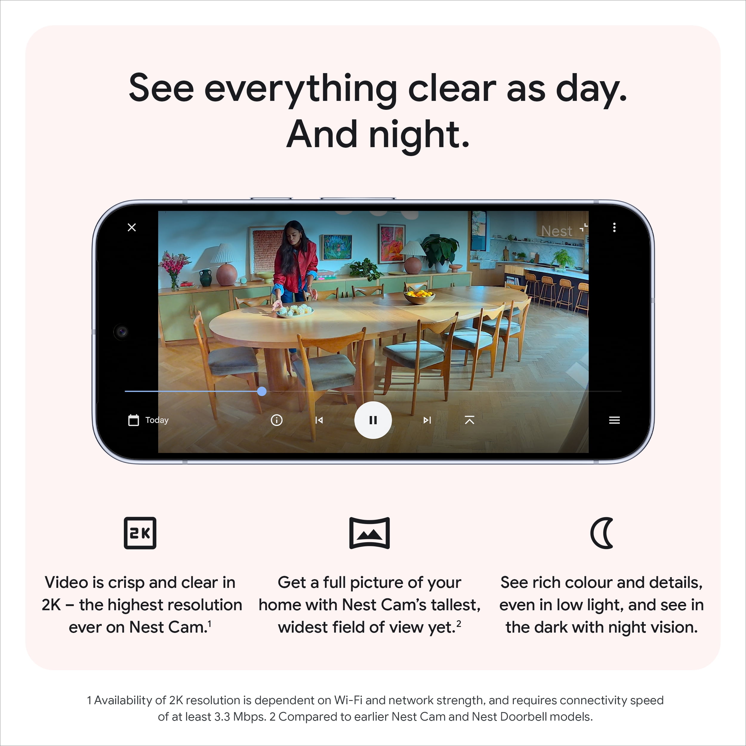 Google Nest Cam Indoor (Wired, 3rd Gen) - 2K Video and Gemini - Snow