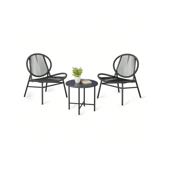 Ourlova Ensemble Bistro de Patio 3 Pcs pour l'Extérieur Chaise Acapulco Toutes Saisons Petit Ensemble de 2 Chaises et Table d'Appoint Mobilier d'Extérieur Moderne pour Cour Arrière Jardin Balcon