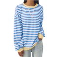 thumbnail image 1 of Styesk Chandails à Manches Longues pour Femmes Grande Taille Tendance Chemise Rayée Ample Col Rond Chandail Tunique Hauts Décontractés Molleton Épais Doux Chandail, 1 of 5