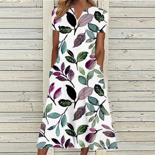 SMihono Robe d'Été Bohème pour Femmes Grande Taille Mode Décontractée d'Été avec Poches Manches Courtes Imprimée Col en V