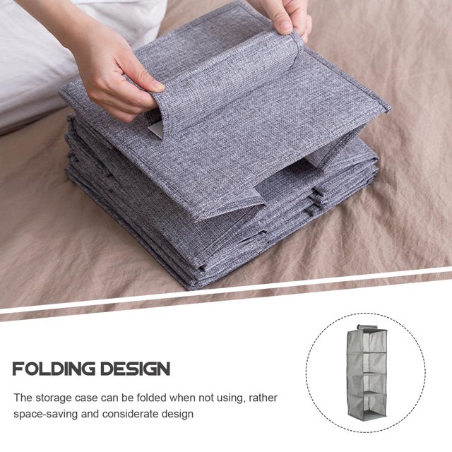 ORDDIART Foldable Grey Cotton Linen Closet Organizer with Hanging Storage Shelves for Practical Home Use