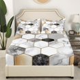 thumbnail image 3 of Marble Kids Sheets Full Size For Boys Teens Golden Metallic Bed Sheets Set Geometric Hexagon Sheet Set White Gray Stone Pattern Bed Set, 3 of 7