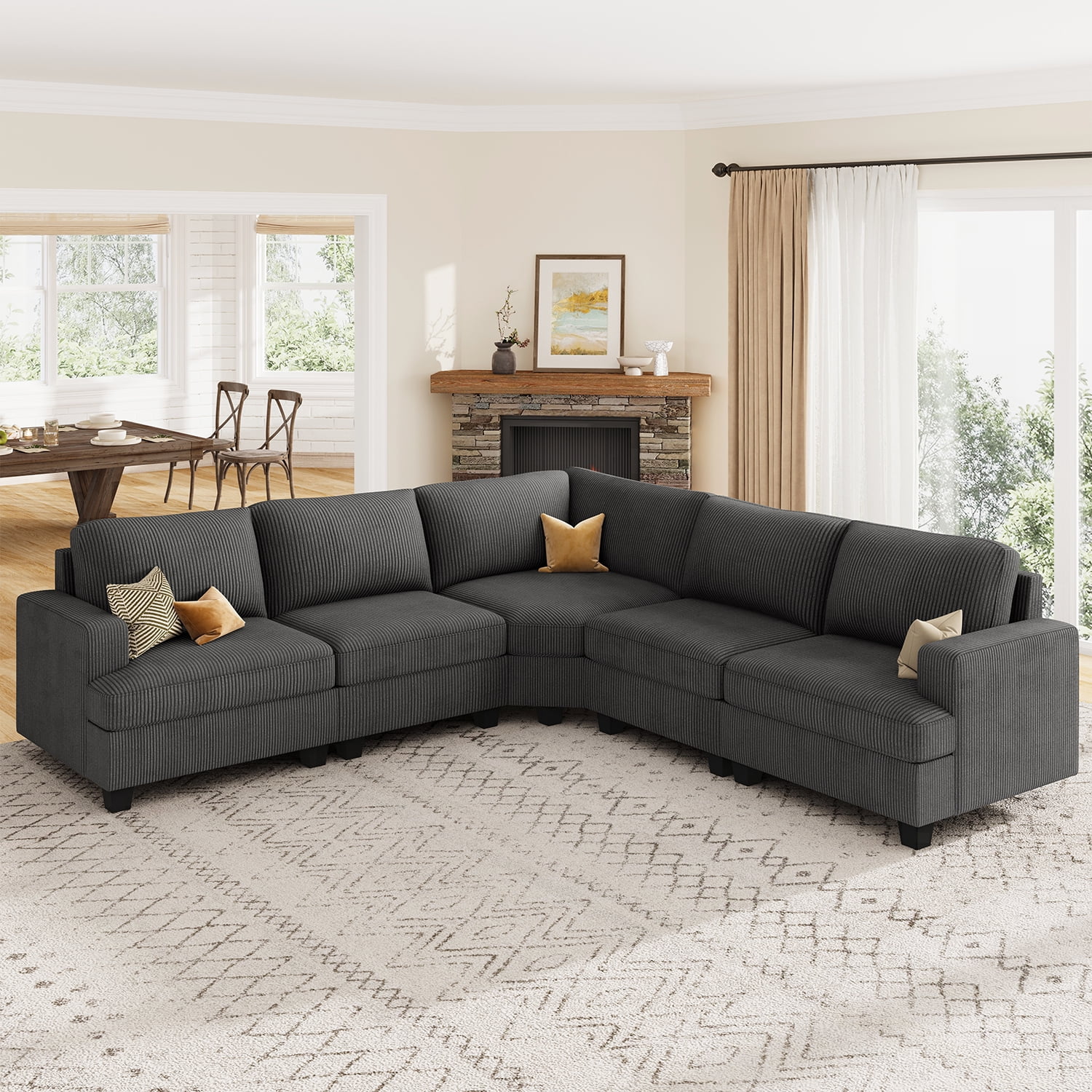 HONBAY Sectional Modular L-Shaped Corner Sofa Corduroy Couch for