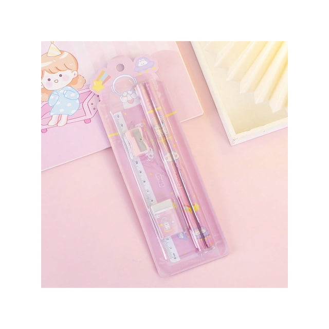 5Pcs/Set Kawaii Cartoont Stationery Set Cute Pencil Sharpener Eraser Ruler Stationery School Supplies For Student And Kid