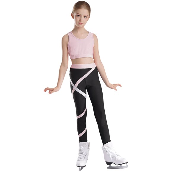 Rswnyirn Kids Girls Running Gym Yoga Sweat Suit Sport Bras Sleeveless Dance Gymnastics Crop Top With Leggings Set Pink 10