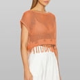 thumbnail image 4 of Économies pour une Durée Limitée, Blouse Décontractée à Franges à Manches Courtes et Coupe Ample à Col Rond pour Femme, Tunique à Découpes pour l'Été, Chaude et Stylée/acrylique, Orange, Sopatenor, 4 of 8