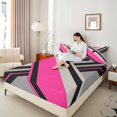 thumbnail image 4 of Erosebridal Geometry Stripes Print Bed Sheets Set Queen Size,Modern Design Bedding Sets Queen Size,Pink Gray Bed Sheets Queen,Breathable Bedroom Decor,4 Pieces, 4 of 7