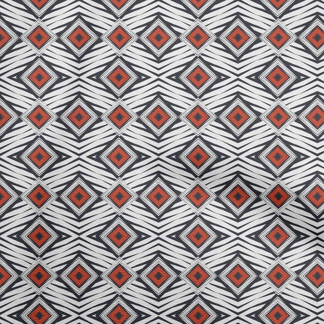 oneOone Cotton Poplin White Fabric Geometric Craft Projects Decor Fabric Printed by The Yard 42 Inch Wide