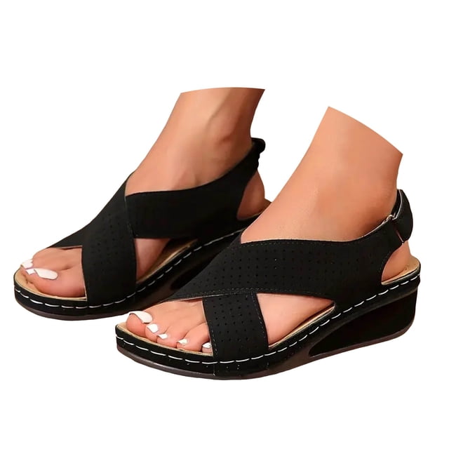 IUJSOY Womens Comfort Arch Support Sandals Open Toe Hollow out Orthotic Walking Low Wedge Slides