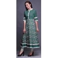 thumbnail image 3 of Bimba Robe Anarkali Imprimée à Blocs Feuilles Vertes et Fleurs Kurti Longue pour Femmes Indienne Ligne A Décontractée Haut Tunique -X-Grand, 3 of 5