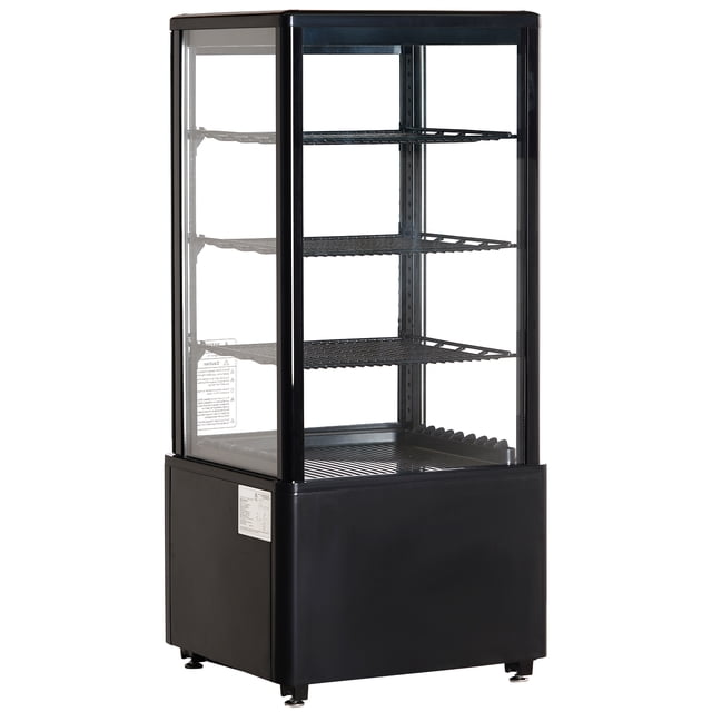 KFFKFF Armoire d'Exposition Réfrigérée, Vitrine de Table pour Desserts de 85 L/3 Pi3 avec Coque en ABS Noire, Tablettes Ajustables à Triple Couche et Panneaux en Verre Trempé. Conçue pour la Réfrigération Commerciale, Elle Offre un Éclairage DEL, une Technologie de Refroidissement TURBO Rapide, un Décongélation Automatique et une Fonctionnalité de Verrouillage Sécurisé. Idéale pour les Pâtisseries, les Boulangeries et les restaurants, Ce Réfrigérateur d'Exposition de Comptoir Assure une Conservation Optimale des Aliments avec Contrôle Numérique de la Température.