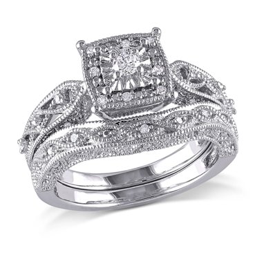 Miabella 0.20 Carat T.W. Diamond Sterling Silver Bridal Set