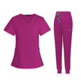 thumbnail image 1 of facefd Female Scrub Set Nurse v neckline Machine Washable Short Sleeves Suit S Rose Red, 1 of 8