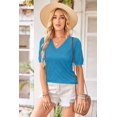 thumbnail image 4 of Arach&Cloz Women's V-Neck Short Sleeve Special Rib Knitted Pattern Casual Tops Sweater Spring Summer 2025, 4 of 6