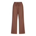 thumbnail image 4 of Women Comfortable High Waisted Wide Leg Pants Drawstring Elastic Trousers Comfy Straight Leg Long Pants With Pockets, 4 of 5