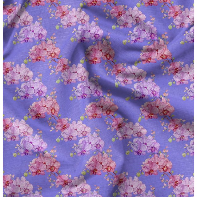 Soimoi Purple Poly Georgette Fabric Leaf Floral Printed Fabric 1 Yard 52 Inch Wide