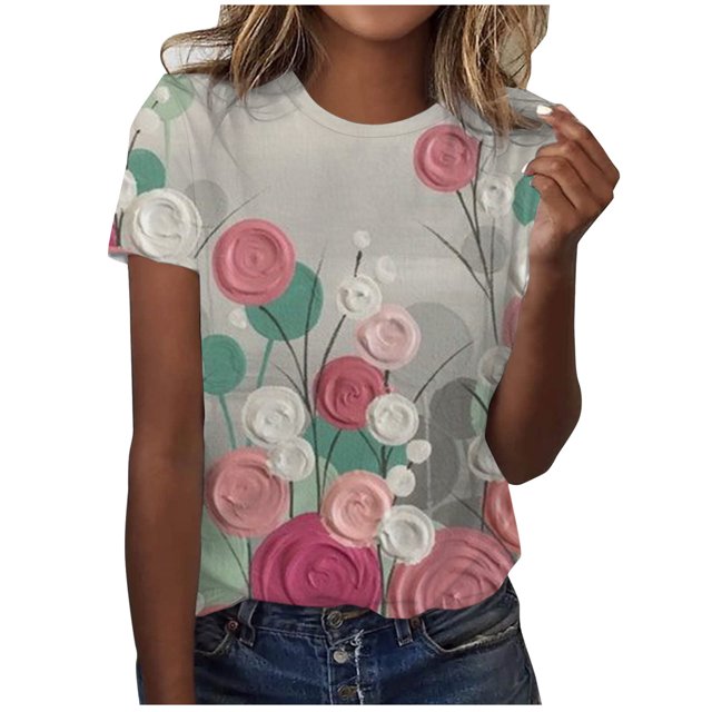 Birdeem T-Shirt Blouse Ample à Manches Courtes Décontracté pour Femmes, Imprimé, Plissé, Col Rond