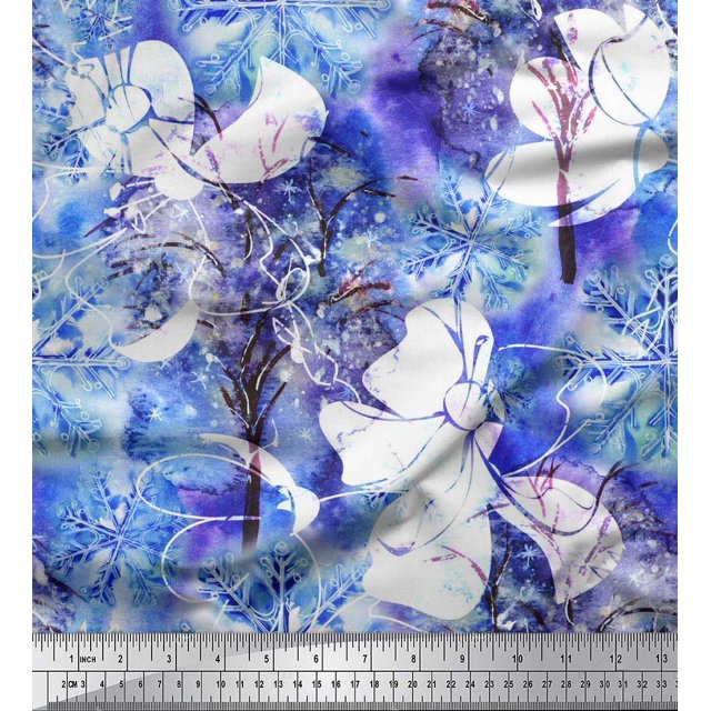 Soimoi Rayon Fabric Snowflake & Tree Watercolor Printed Craft Fabric by the Yard 42 Inch Wide