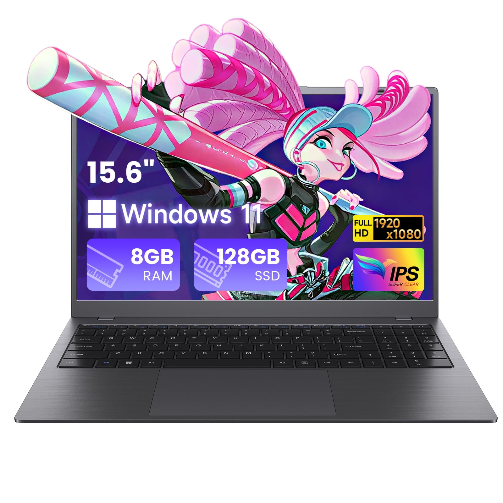 RNRUO 15.6" Laptop, Intel 6500Y 8GB RAM 128GB ROM, Windows 11 Office 2024, Type-C PD, Numeric Keypad 1080p Display Dual 4K Output Laptop Computer for Business Work Study