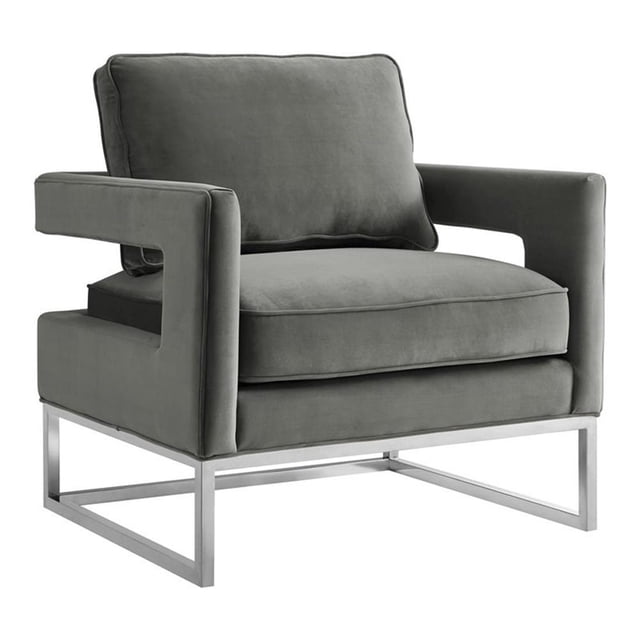 TOV Furniture Avery Chaise Moderne de 20 Pouces en Velours et Acier Inoxydable, Gris/argent