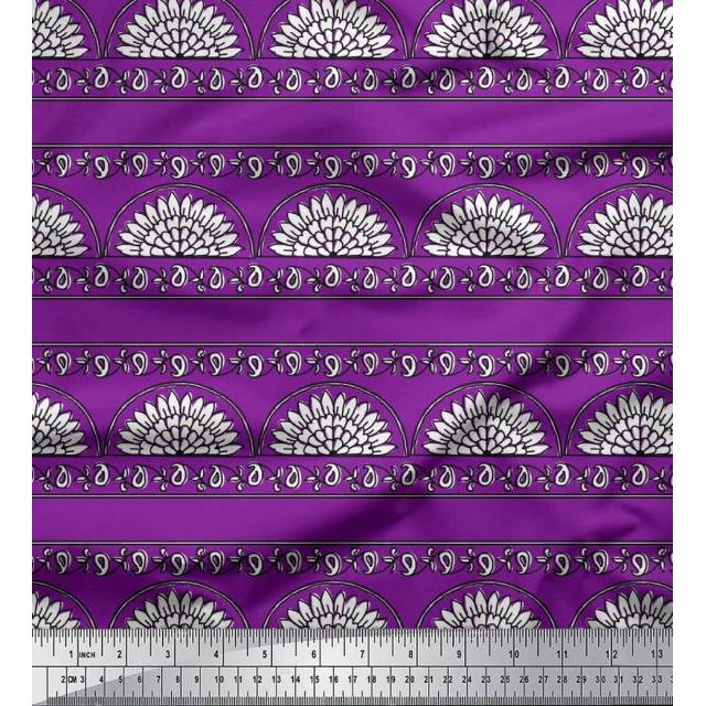 Soimoi Modal Satin Fabric Leaves,Floral & Paisley Block Print Sewing Fabric Yard 42 Inch Wide
