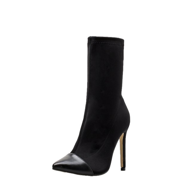 jsaierl Bottes à Talons Hauts pour Femmes, Bottines à Talons Aiguilles à Blocs de Couleur pour Femmes, à Enfiler, Bout Pointu, Extensibles