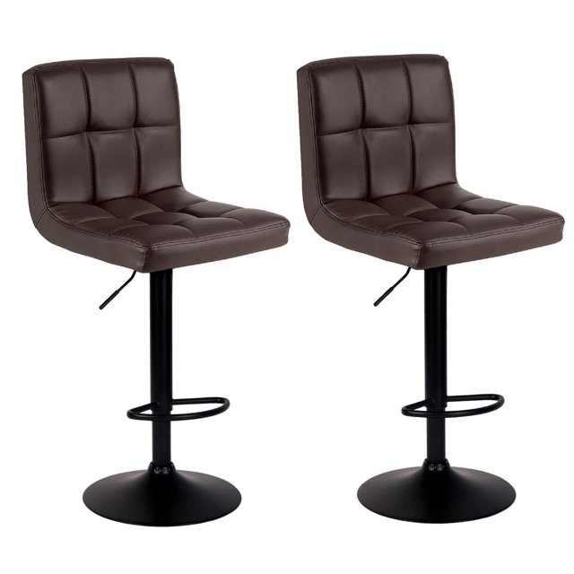 Bronte Living Leatherette Bar Stool with Adjustable Height, 360 Swivel Design, Comfortable Mid-Backrest, Pedestal Base with Footrest for Kitchen, Pub - Series Clementine - Set of 2