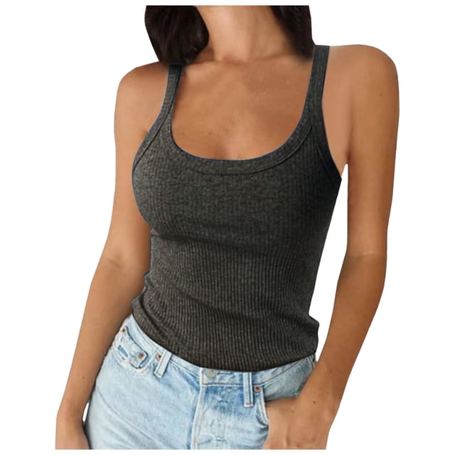 Lixiuxyad Ribbed Tank Tops For Women Women Spaghetti Strap Scoop Neck Ribbed Tank Tops Slim Fitted Cotton Camisole Basic Sleeveless Layering Shirts