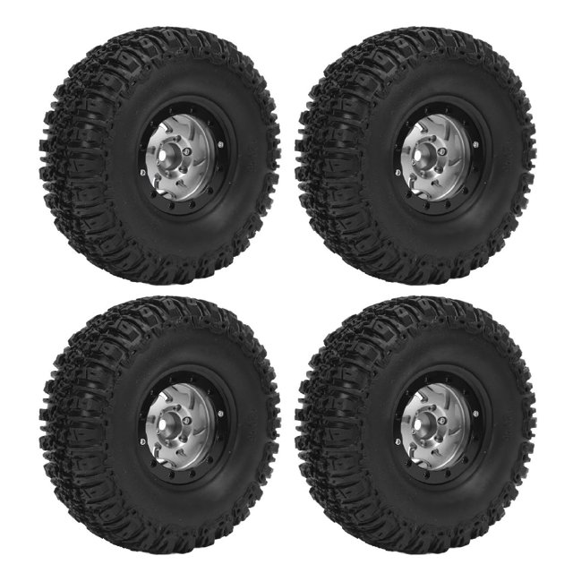 4pcs RC Crawler Wheels Hub and Tires Set, Anti Scratch Plastic Aluminum Alloy Wheel Rim Kit for RC Car 120x46mm