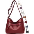thumbnail image 1 of Crossbody Bags for Women - Soft Leather Multi-pocket Purses Shoulder Handbags with Adjustable Shoulder Strap,Wine Red, 1 of 5