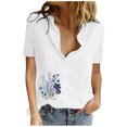 thumbnail image 2 of Mefallenssiah Femmes Imprimer Manches Courtes Bouton en Vrac Col Rabattu Chemise Blouse Solide tops, 2 of 8