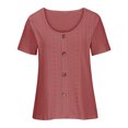 thumbnail image 5 of Plebaso Hauts d'Été pour Femmes Col Rond Manches Courtes T-Shirts Ajourés Décontractés Chemisiers à Boutons P-5TG, 5 of 5