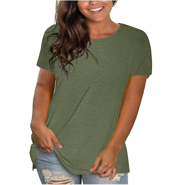 LNGOOR Économies d'Été! Hauts d'Été Grande Taille pour Femmes 2024 Mode Décontractée Col Rond Manches Courtes T-Shirts Coupe Ample Blouse Rouge P