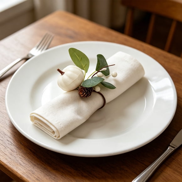 Anneau de Serviette en Eucalyptus Citrouille Blanc avec Couronne, Déco de Table d'Automne pour l'Halloween, Élégant Récolte d'Automne, Centre de Table d'Halloween et de l'Action de Grâce 4.7x4.7 Po