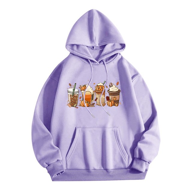 Rbaofujie Chandails d'Automne pour Femmes Chandail à Capuche à Cordon Mode à Manches Longues Imprimé Haut à Capuche Coa Violet Chandails à Capuche pour Femmes