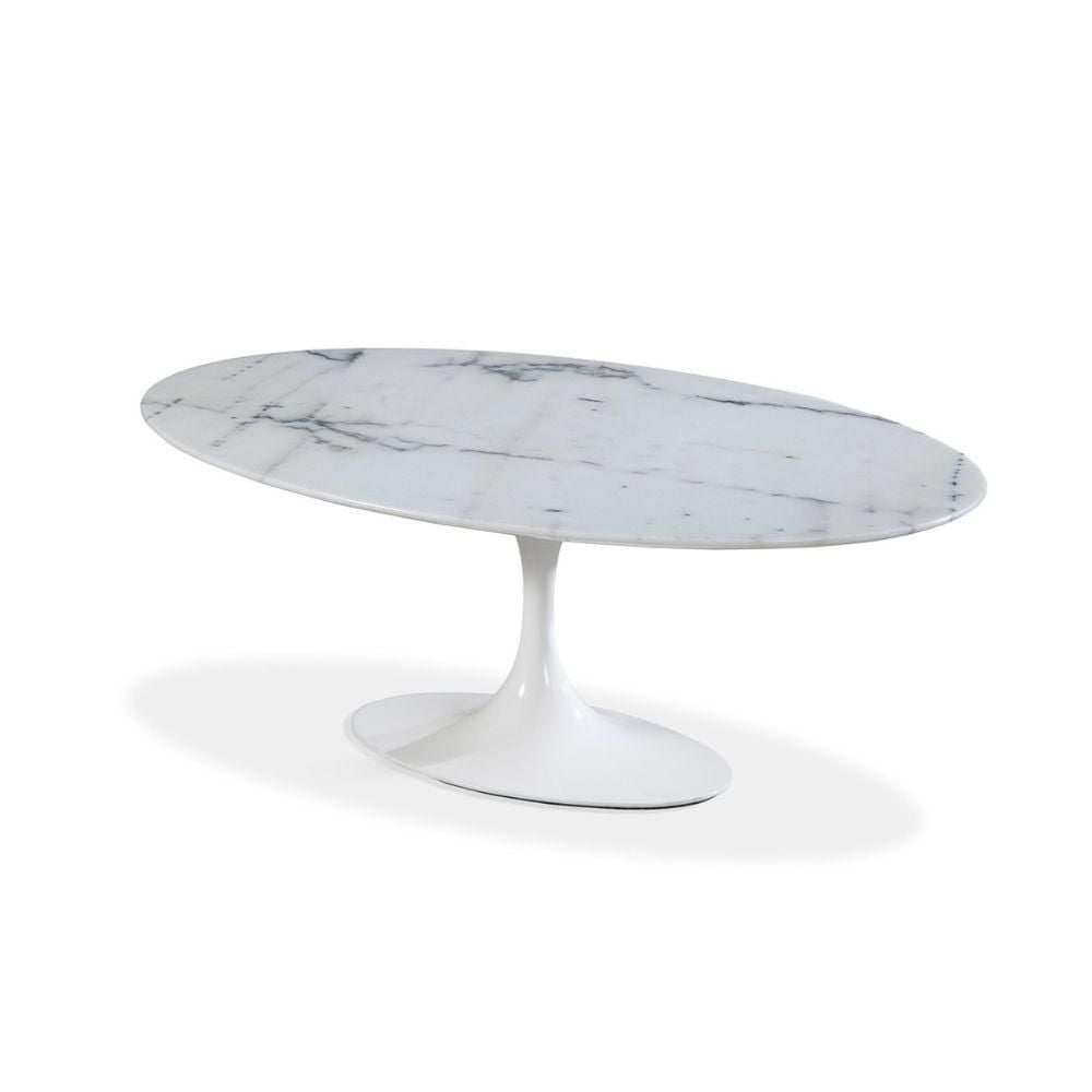 SALLE À MANGER OVALE EN MARBRE 67'' . Table de salle à manger ovale élégante avec plateau en marbre et base en aluminium blanc<br>Dimensions : 28,5" H x 79" L x 47,5" P
