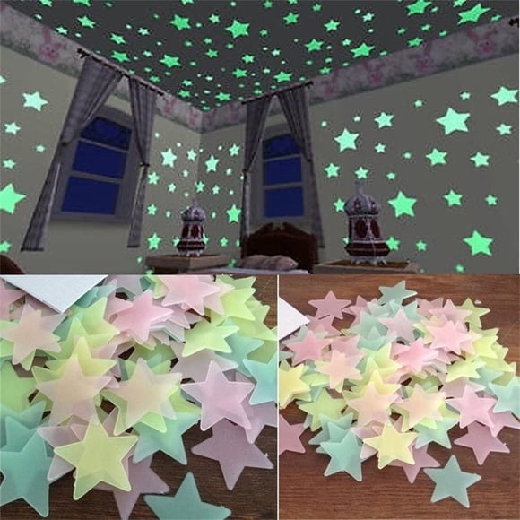 Autocollants Muraux Phosphorescents 100 Pcs, Décalcomanies en Plastique Fluorescentes Lumineuses pour Décoration de Plafond, Fresques d'Étoiles Noctilucentes Colorées pour Chambre d'Enfant Décorations d'Art pour la Maison