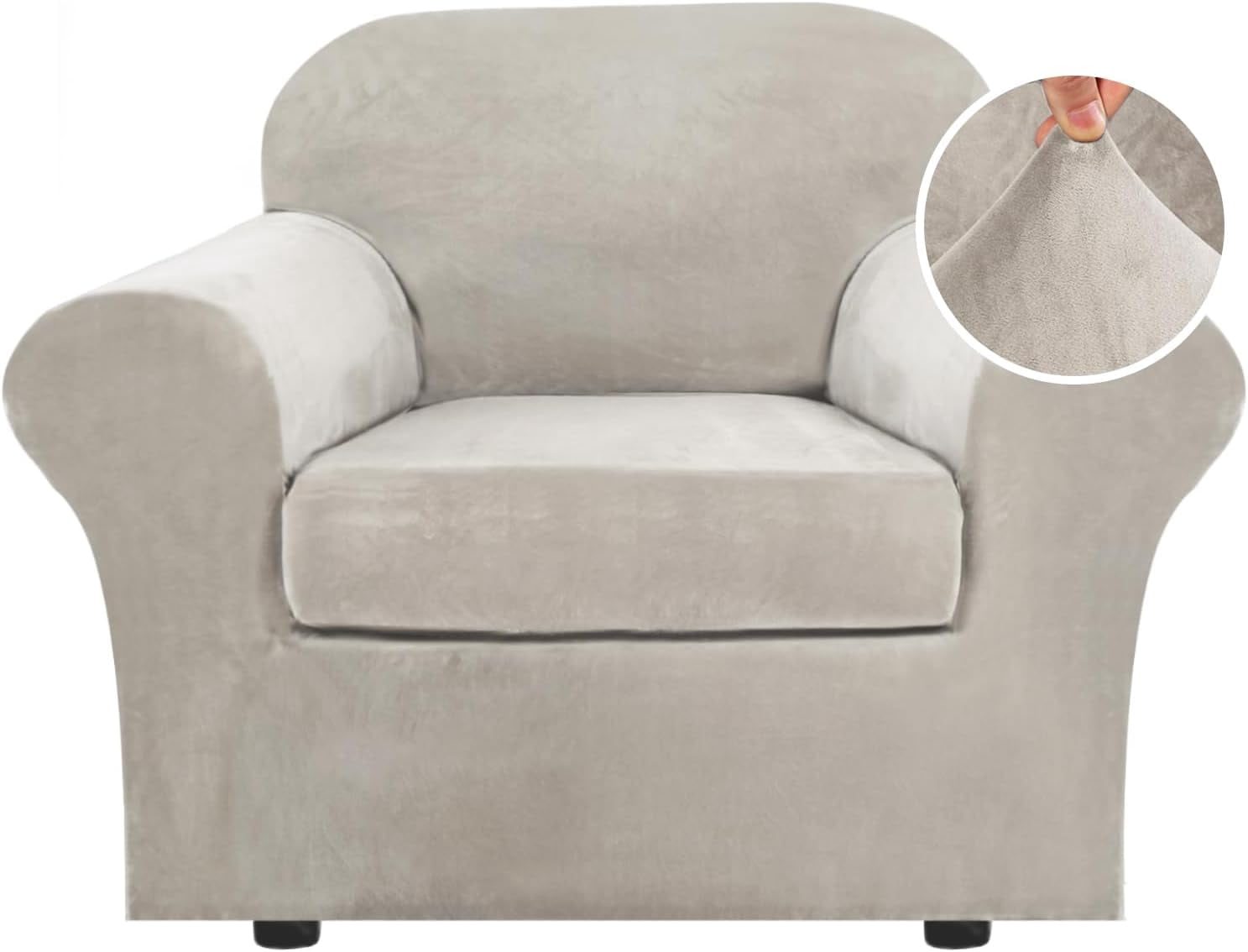 Modern Velvet Plush 4 Piece High Stretch Sofa Slipcover Furniture Protector Form Fit Luxury Thick Sofa Cover, Machine Washable