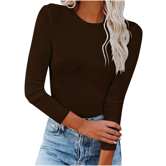 Qertyioot T-Shirt Blouse Basique Aguichant Moulante Extensible à Manches Longues pour Femme, Mode d'Automne, Hauts Unis