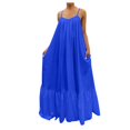 thumbnail image 2 of HKEJIAOI Robes de Sortie pour Femmes Offres Liquidation Cadeau de la Saint-Valentin Femmes Mode Décontractée Robe Unie à Bretelles Poche Ample Dos Nu Grande Robe Évasée Bleu, 2 of 8