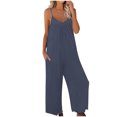 thumbnail image 1 of RKSTN Jumpsuits for Women 2024 V Neck Sleeveless Jumpsuits Spaghetti Straps Solid Color Loose Plus Size Long Pants Rompers with Pockets, 1 of 4